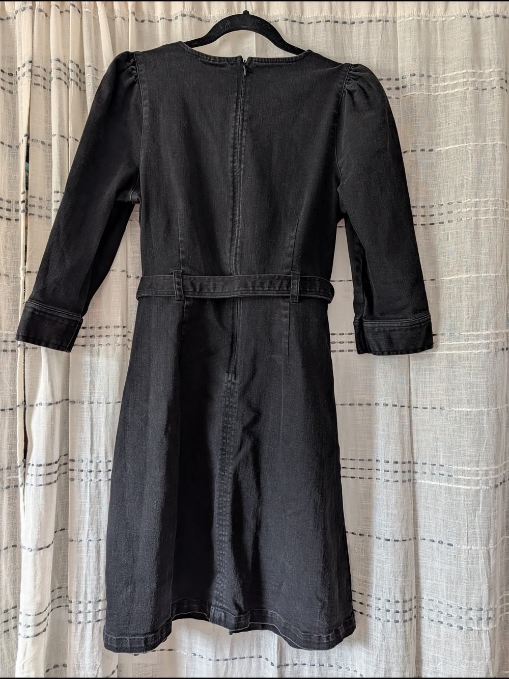 Liz Claiborne Black V-Neck Tie-Waist Midi Denim Dress Size 6 Western Flair - Picture 2 of 3